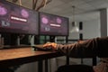 Woman hacker coding virus program