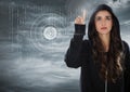 Woman hacker touching a digital screen with his finger