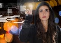 Woman hacker touching a screen with his finger