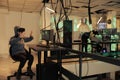 Woman hacking databse in vr glasses, spyware coding experience