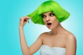 Woman Hair. Beauty Fashion Model With Funky Green HairstyleÃÅ½.Haircut. Royalty Free Stock Photo