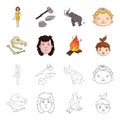 Woman, hair, face, bonfire .Stone age set collection icons in cartoon,outline style vector symbol stock illustration web Royalty Free Stock Photo