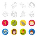 Woman, hair, face, bonfire .Stone age set collection icons in outline,flet style vector symbol stock illustration web.