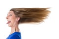 Woman hair ruffled by wind Royalty Free Stock Photo
