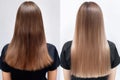 Woman before and after hair treatment. Sick, cut and healthy hair care straightening. Generative AI