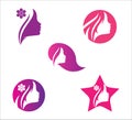 woman hairdresser and beauty face salon in pink purple vector logo or icon design