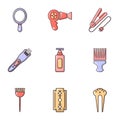 Woman hairdresser tools icons set, flat style Royalty Free Stock Photo