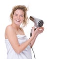 Woman with hairdryer Royalty Free Stock Photo