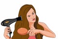 Woman half body combing her hair and hair sprey bottle