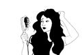 Woman half body combing unhealthy hair illustraion dryer or blow dryer illustration