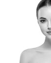 Woman half-face young beautiful healthy skin portrait black and white Royalty Free Stock Photo