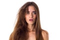 Woman with half of hair straight and half tangled Royalty Free Stock Photo