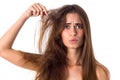 Woman with half of hair straight and half tangled Royalty Free Stock Photo