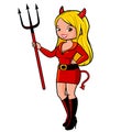 Woman in Halloween devil costume. Vector illustration Royalty Free Stock Photo