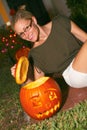 Woman With Halloween Pumpkin Lantern Royalty Free Stock Photo