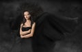 Woman Halloween Witch, Magic Girl with Black Wings in Night