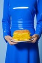 Burger woman concept meal blue art beef yellow fast hand hamburger