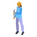 Woman hammer work icon isometric vector. Female worker