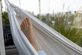 woman in hammock beautiful leg close up