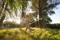 Woman on hammock in the forest Royalty Free Stock Photo