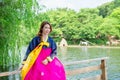 Woman with Hanbok,the traditional Korean dress. Royalty Free Stock Photo