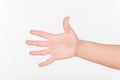 Woman Hand and All Five Fingers. White Bakcground. Royalty Free Stock Photo