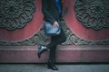 Woman hand bag in street Royalty Free Stock Photo