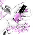 Woman hand with a beautiful french manicure holding nail polish. Royalty Free Stock Photo
