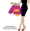 Woman Hand In Black Dresses With Colorful Shopping Bags And Cred