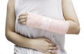 Woman hand bone broken from accident with arm sling