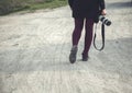 Woman hand camera in nature