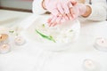 Woman hand care. Hands and spa relaxing. Beauty woman nails. Royalty Free Stock Photo