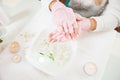 Woman hand care. Hands and spa relaxing. Beauty woman nails. Royalty Free Stock Photo