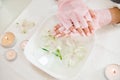 Woman hand care. Hands and spa relaxing. Beauty woman nails. Royalty Free Stock Photo