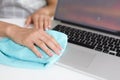 woman hand cleaning laptop home. High quality photo Royalty Free Stock Photo