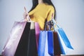 Woman hand colorful shopping bags