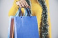 Woman hand colorful shopping bags