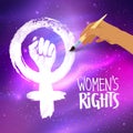 Woman hand drawing Feminism protest symbol