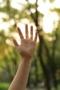 Woman hand with finger ring sign with sunset background Royalty Free Stock Photo