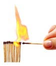 Woman hand fire a row of matche Royalty Free Stock Photo