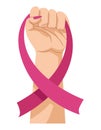 woman hand fist and pink ribbon Royalty Free Stock Photo