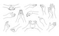 Woman hand gestures. Doodle line female arms sketches for social media post and beauty cosmetic advertising. Handshaking and Royalty Free Stock Photo