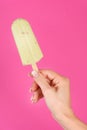 Sweet Summer Delight: Green Ice Cream Popsicle on Stick