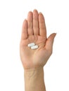 Woman hand hold the dose of white drugs. Isolated