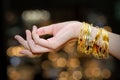 woman hand hold gold bracelet jewelry, accessory and f Royalty Free Stock Photo