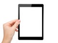 Woman hand hold a mini tablet with isolated screen Royalty Free Stock Photo