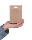 Woman holding blank carton box. Mockup for design Royalty Free Stock Photo