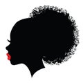  illustration of black silhouette with red lips and bun hairstyle