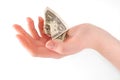Woman hand holding crumpled dollar Royalty Free Stock Photo