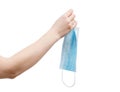 Woman hand holding disposal nonwoven safety mask